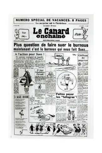 Giclee Print: The Nationalisation of the Suez Canal, Cover from 'Le Canard Enchaine', 1st August 1956: 24x16in