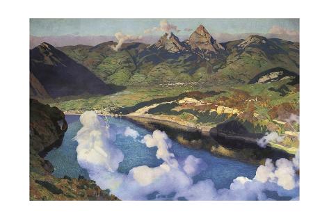 Art Print: Cradle of the Confederation (Panorama of Lake Lucerne) by Charles Giron: 24x16in