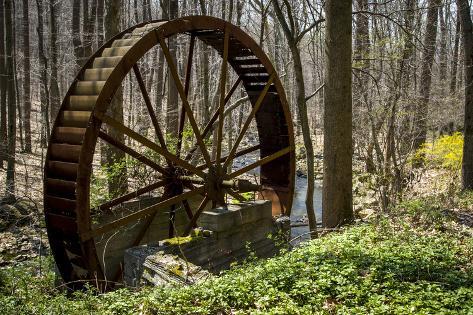 Photographic Print: USA, New Jersey, Hunterdon County. Old Waterwheel by Rockaway Creek by Alison Jones: 24x16in