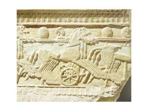 Giclee Print: Funeral Stone Decorated in Relief, from Sicily, Italy, Detail Depicting Chariots and Horses: 24x18in