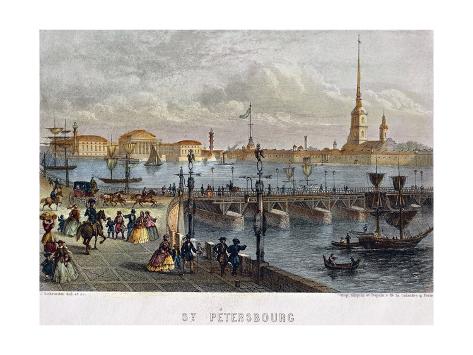 Giclee Print: Russia, Saint Petersburg, Painting of the Troizkoi Bridge on Neva River: 24x18in