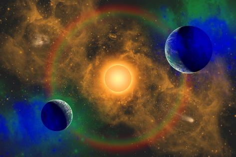 Art Print: A Nebulous Alien Planetary Star System: 24x16in