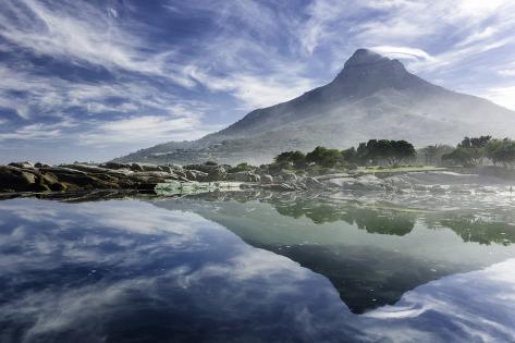 Photographic Print: Lenticular Cloud Above Lion's Head on Signal Hill Reflected in Ocean, Camp's Bay, Cape Town by Kimberly Walker: 24x16in