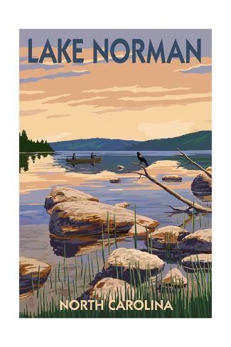 Art Print: Lake Norman, North Carolina - Lake Scene and Canoe by Lantern Press: 24x16in