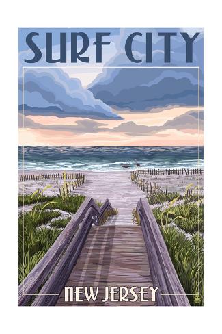 Art Print: Surf City, New Jersey - Beach Boardwalk Scene by Lantern Press: 24x16in