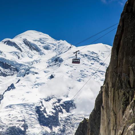 Photographic Print: Cable Car in Front of Mt. Blanc from Mt. Brevent, Chamonix, Haute Savoie, Rhone Alpes, France by Jon Arnold: 16x16in