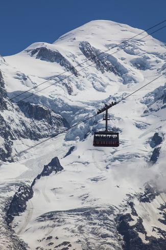 Photographic Print: Cable Car in Front of Mt. Blanc from Mt. Brevent, Chamonix, Haute Savoie, Rhone Alpes, France by Jon Arnold: 24x16in