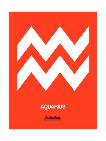 Art Print: Aquarius Zodiac Sign White on Orange by NaxArt: 24x18in