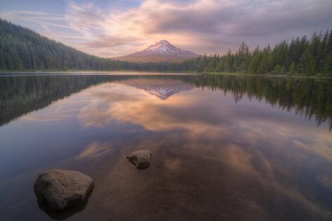 Photographic Print: Moody Reflections at Trillium Lake, Oregon by Vincent James: 24x16in