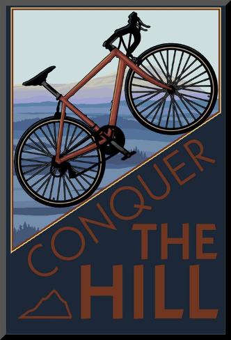 Mounted Print: Conquer the Hill - Mountain Bike by Lantern Press: 15x10in