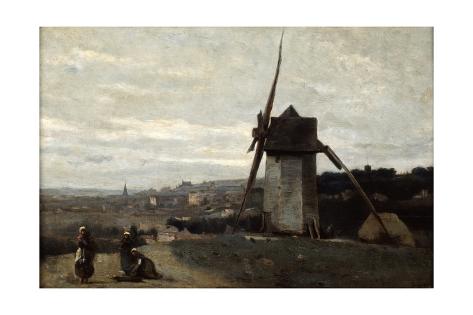 Giclee Print: A Windmill, Etretat, 19th Century by Jean-Baptiste-Camille Corot: 24x16in