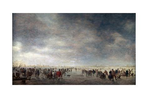 Giclee Print: Ice Skaters, 1641 by Jan Van Goyen : 24x16in