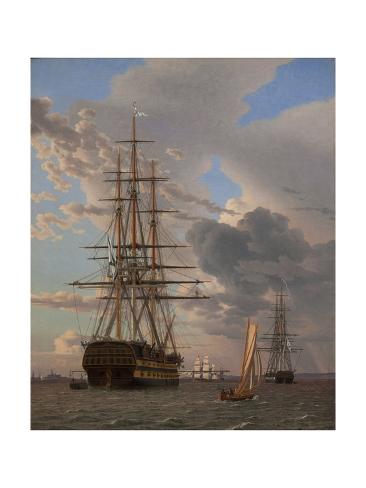 Giclee Print: The Russian Ship of the Line Azov and a Frigate at Anchor in the Roads of Elsinore, 1828 by Christoffer-wilhelm Eckersberg: 24x18in