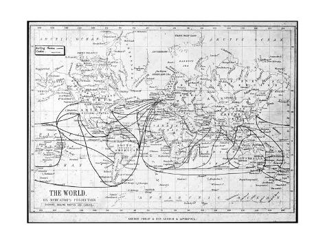 Giclee Print: Map of the World Showing Sailing Routes and Telegraph Cables, C1893 by George Philip & Son: 24x18in