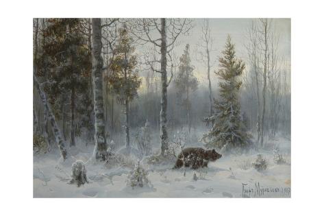 Giclee Print: Bear in the Winter Forest, 1907 by Count Vladimir Leonidovich Muravyov: 24x16in