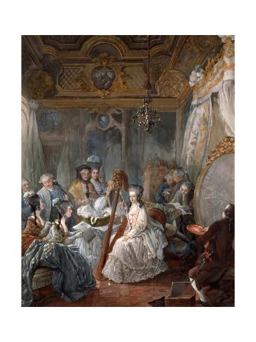 Giclee Print: Marie Antoinette Playing the Harp by Jean-Baptiste André Gautier Dagoty: 24x18in