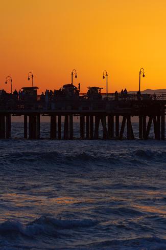 Photographic Print: Santa Monica Pier at Sunset, Santa Monica, Los Angeles, California by David Wall: 24x16in