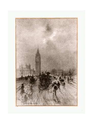 Giclee Print: The Victoria Clock Tower London, French, 1847 - 1898, 1892, Lithograph by Felix Hilaire Buhot: 24x18in