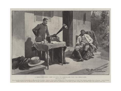 Giclee Print: A Coronation Guest, King Lewanika of Barotseland Using the Phonograph by G.S. Amato: 24x18in