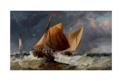 Giclee Print: Fishing Craft Off the Eddystone Lighthouse by Richard Beavis: 24x16in