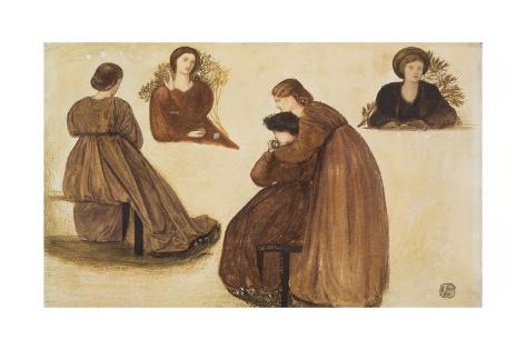 Giclee Print: Design for the Decoration of the Red House, (Studies of Women) 1860 by Edward Burne-Jones: 24x16in