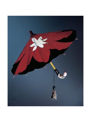 Giclee Print: Parasol in Red and Black Felt with White Splash Decoration and Bird Shaped Handle: 24x18in