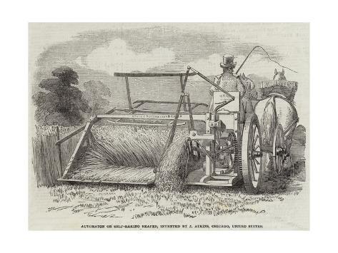 Giclee Print: Automaton or Self-Raking Reaper, Invented by J Atkins, Chicago, United States: 24x18in