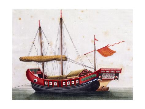 Giclee Print: Boat from Eastern Seas of China, Painted on Silk by Unknown Artist, 19th Century: 24x18in