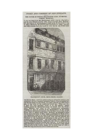 Giclee Print: The House in Which Chatterton Died, in Brook-Street, Holborn: 24x16in