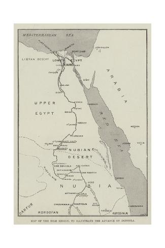 Giclee Print: Map of the Nile Region, to Illustrate the Advance on Dongola: 24x16in