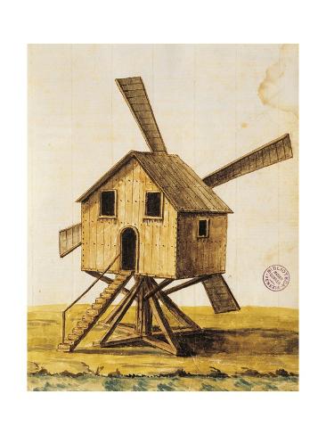 Giclee Print: Old Windmill, from a 17th Century Manuscript, Italy: 24x18in