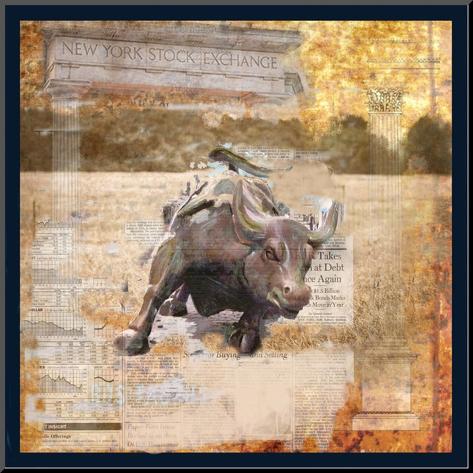 Mounted Print: Taurus of Wall Street by Andrew Sullivan: 25x25in