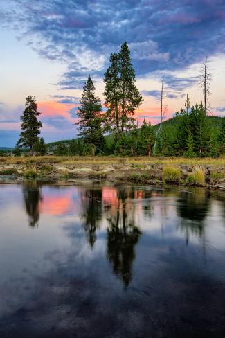 Photographic Print: Sunset River Reflections, Gibbon River, Yellowstone National Park by Vincent James: 24x16in