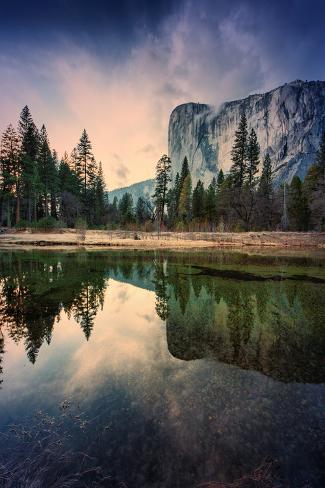 Photographic Print: Moody El Capitan Reflections in Merced River, Yosemite Valley by Vincent James: 24x16in