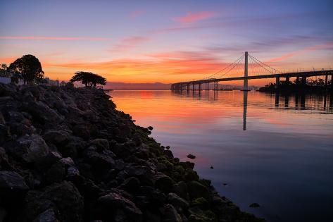 Photographic Print: Sunrise Reflections, East Span of the Bay Bridge, San Francisco, California by Vincent James: 24x16in