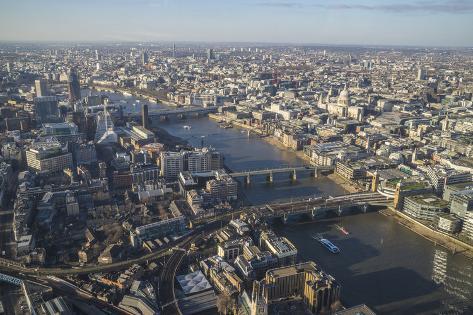 Photographic Print: Elevated View of the River Thames and London Skyline Looking West, London, England, UK by Amanda Hall: 24x16in