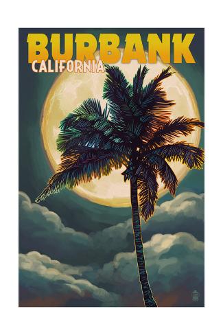 Art Print: Burbank, California - Palm and Moon by Lantern Press: 24x16in