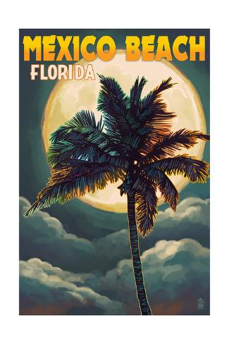 Art Print: Mexico Beach, Florida - Palm and Moon by Lantern Press: 24x16in