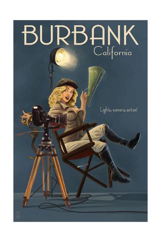 Art Print: Burbank, California - Directing Pinup Girl by Lantern Press: 24x16in