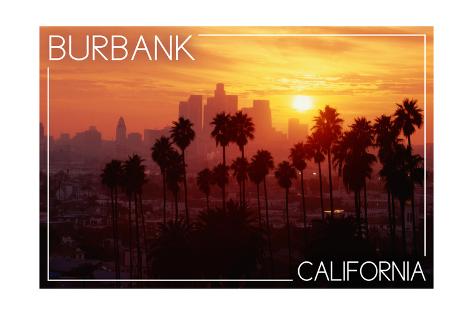 Art Print: Burbank, California - Skyline and Palms by Lantern Press: 24x16in