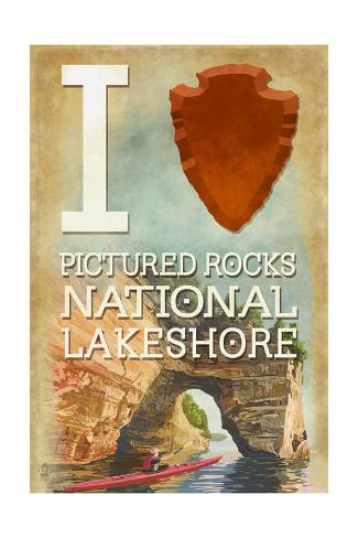 Art Print: I Heart Pictured Rocks National Lakeshore, Michigan by Lantern Press: 24x16in