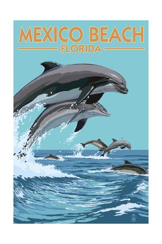 Art Print: Mexico Beach, Florida - Dolphins Jumping by Lantern Press: 24x16in