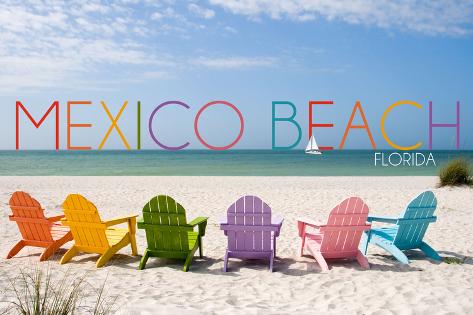 Wall Mural: Mexico Beach, Florida - Colorful Beach Chairs by Lantern Press: 72x48in