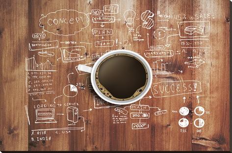 Stretched Canvas Print: Coffee Cup And Business Plan: 36x54in