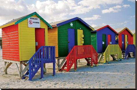 Stretched Canvas Print: Colored Beach Huts Cape Town: 29x44in