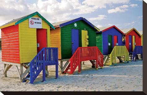 Stretched Canvas Print: Colored Beach Huts Cape Town: 10x15in