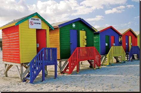 Stretched Canvas Print: Colored Beach Huts Cape Town: 36x54in