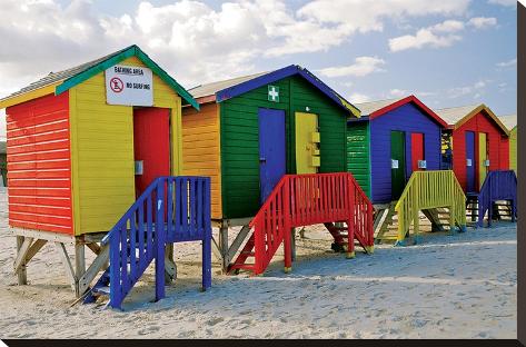 Stretched Canvas Print: Colored Beach Huts Cape Town: 20x29in