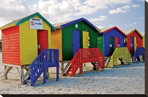 Stretched Canvas Print: Colored Beach Huts Cape Town: 15x22in