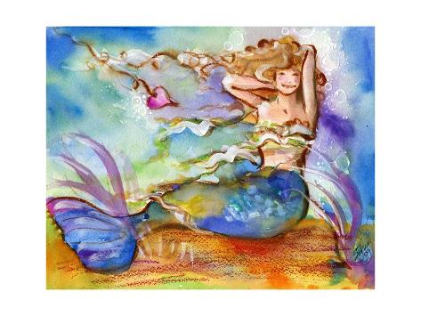 Art Print: Pretty Blue Mermaid by sylvia pimental: 16x12in